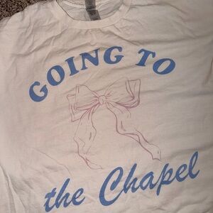 SHEIN White Tee with Blue and Pink Print